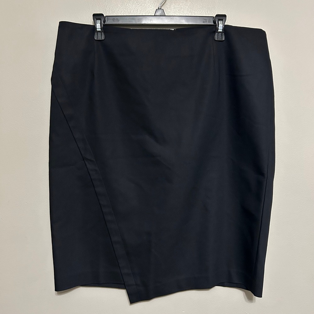 Lane Bryant Pencil Skirt 18 Black Asymmetrical Wrap Stretch Office Work Casual